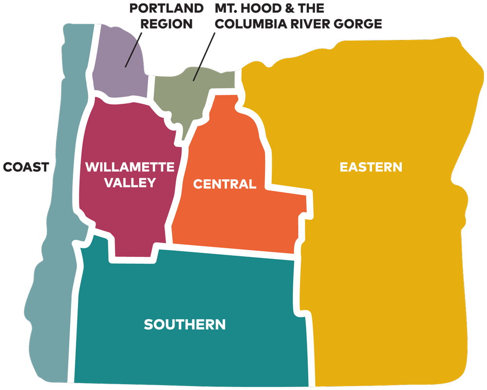 Map of Oregon tourism regions